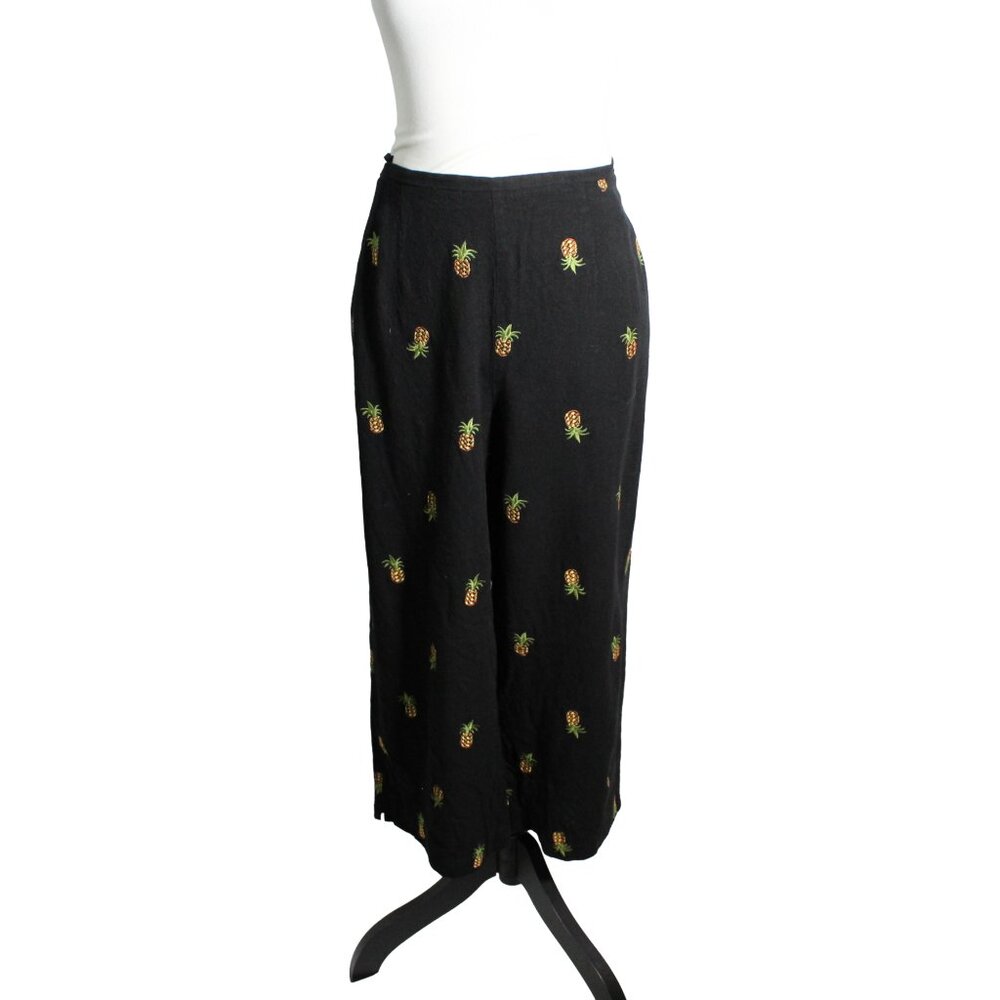 Y2K 2002 Plaza South Pineapple Linen Capri Wide Leg Pants Size 14